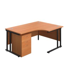 Twin Upright Right Hand Radial Desk + High Mobile Pedestal 3 Drawer