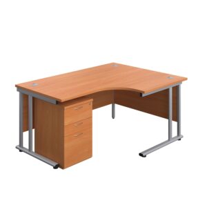 Twin Upright Right Hand Radial Desk + High Mobile Pedestal 3 Drawer