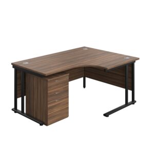 Twin Upright Right Hand Radial Desk + High Mobile Pedestal 3 Drawer