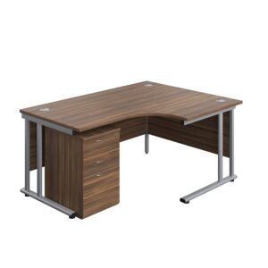 Twin Upright Right Hand Radial Desk + High Mobile Pedestal 3 Drawer