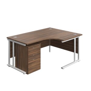 Twin Upright Right Hand Radial Desk + High Mobile Pedestal 3 Drawer