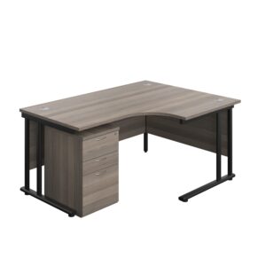 Twin Upright Right Hand Radial Desk + High Mobile Pedestal 3 Drawer