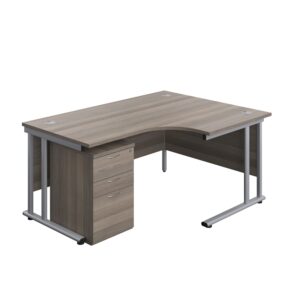 Twin Upright Right Hand Radial Desk + High Mobile Pedestal 3 Drawer