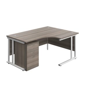Twin Upright Right Hand Radial Desk + High Mobile Pedestal 3 Drawer