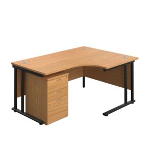 Twin Upright Right Hand Radial Desk + High Mobile Pedestal 3 Drawer