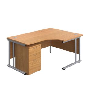 Twin Upright Right Hand Radial Desk + High Mobile Pedestal 3 Drawer