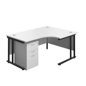 Twin Upright Right Hand Radial Desk + High Mobile Pedestal 3 Drawer
