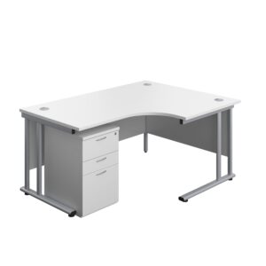 Twin Upright Right Hand Radial Desk + High Mobile Pedestal 3 Drawer