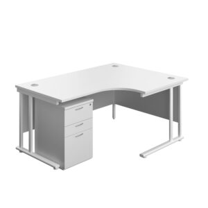 Twin Upright Right Hand Radial Desk + High Mobile Pedestal 3 Drawer