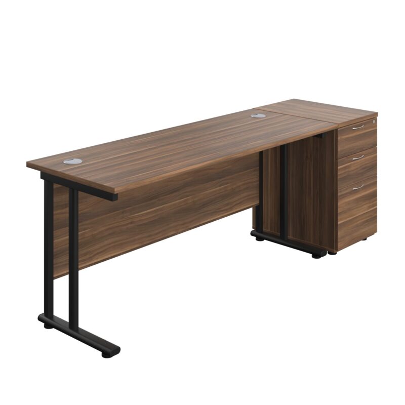Twin Upright Rectangular Desk + Desk High 3 Drawer Pedestal