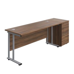 Twin Upright Rectangular Desk + Desk High 3 Drawer Pedestal