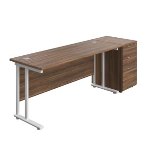 Twin Upright Rectangular Desk + Desk High 3 Drawer Pedestal