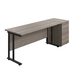 Twin Upright Rectangular Desk + Desk High 3 Drawer Pedestal