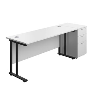 Twin Upright Rectangular Desk + Desk High 3 Drawer Pedestal