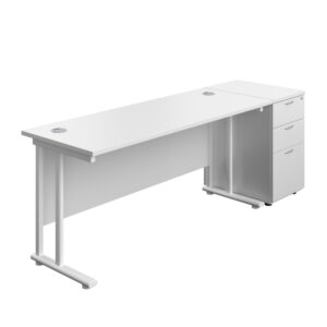 Twin Upright Rectangular Desk + Desk High 3 Drawer Pedestal