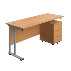Twin Upright Rectangular Desk + Mobile 3 Drawer Pedestal