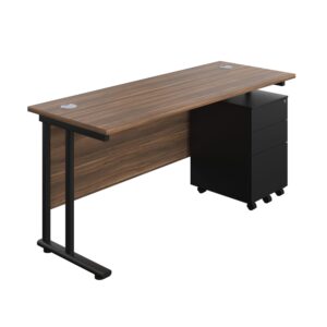 Twin Upright Rectangular Desk + Under Desk Steel Pedestal 3 Drawers