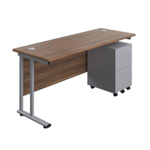 Twin Upright Rectangular Desk + Under Desk Steel Pedestal 3 Drawers