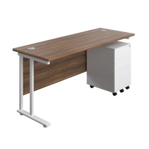 Twin Upright Rectangular Desk + Under Desk Steel Pedestal 3 Drawers
