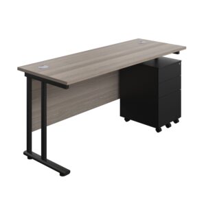 Twin Upright Rectangular Desk + Under Desk Steel Pedestal 3 Drawers