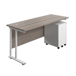 Twin Upright Rectangular Desk + Under Desk Steel Pedestal 3 Drawers