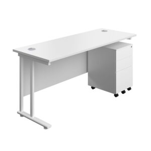 Twin Upright Rectangular Desk + Under Desk Steel Pedestal 3 Drawers