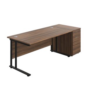 Twin Upright Rectangular Desk + Desk High 3 Drawer Pedestal