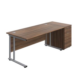 Twin Upright Rectangular Desk + Desk High 3 Drawer Pedestal