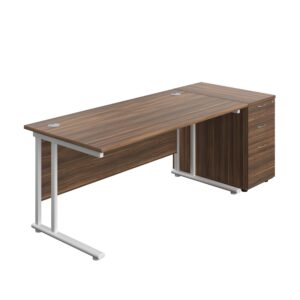 Twin Upright Rectangular Desk + Desk High 3 Drawer Pedestal
