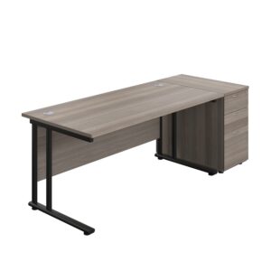 Twin Upright Rectangular Desk + Desk High 3 Drawer Pedestal