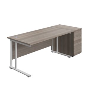 Twin Upright Rectangular Desk + Desk High 3 Drawer Pedestal