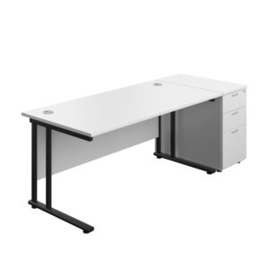 Twin Upright Rectangular Desk + Desk High 3 Drawer Pedestal