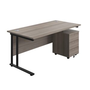 Twin Upright Rectangular Desk + Mobile 3 Drawer Pedestal