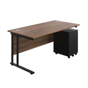 Twin Upright Rectangular Desk + Under Desk Steel Pedestal 3 Drawers
