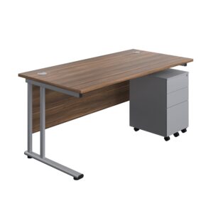 Twin Upright Rectangular Desk + Under Desk Steel Pedestal 3 Drawers