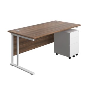 Twin Upright Rectangular Desk + Under Desk Steel Pedestal 3 Drawers