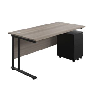 Twin Upright Rectangular Desk + Under Desk Steel Pedestal 3 Drawers