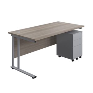 Twin Upright Rectangular Desk + Under Desk Steel Pedestal 3 Drawers