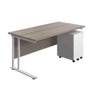 Twin Upright Rectangular Desk + Under Desk Steel Pedestal 3 Drawers