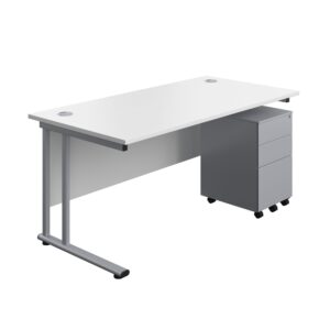 Twin Upright Rectangular Desk + Under Desk Steel Pedestal 3 Drawers
