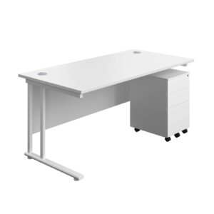 Twin Upright Rectangular Desk + Under Desk Steel Pedestal 3 Drawers