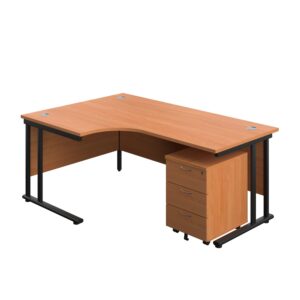 Twin Upright Left Hand Radial Desk + Mobile 3 Drawer Pedestal