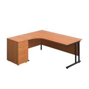 Twin Upright Left Hand Radial Desk + Desk High 3 Drawer Pedestal