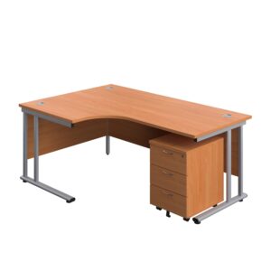 Twin Upright Left Hand Radial Desk + Mobile 3 Drawer Pedestal