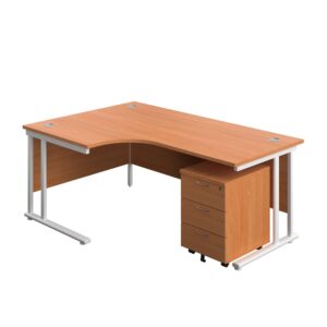 Twin Upright Left Hand Radial Desk + Mobile 3 Drawer Pedestal