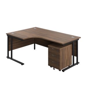 Twin Upright Left Hand Radial Desk + Mobile 3 Drawer Pedestal