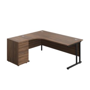 Twin Upright Left Hand Radial Desk + Desk High 3 Drawer Pedestal