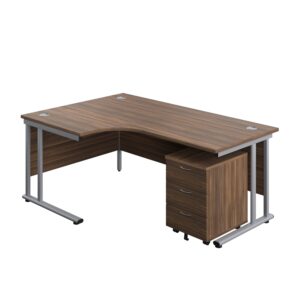 Twin Upright Left Hand Radial Desk + Mobile 3 Drawer Pedestal
