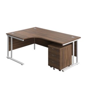 Twin Upright Left Hand Radial Desk + Mobile 3 Drawer Pedestal
