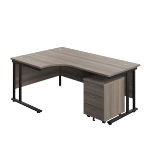 Twin Upright Left Hand Radial Desk + Mobile 3 Drawer Pedestal